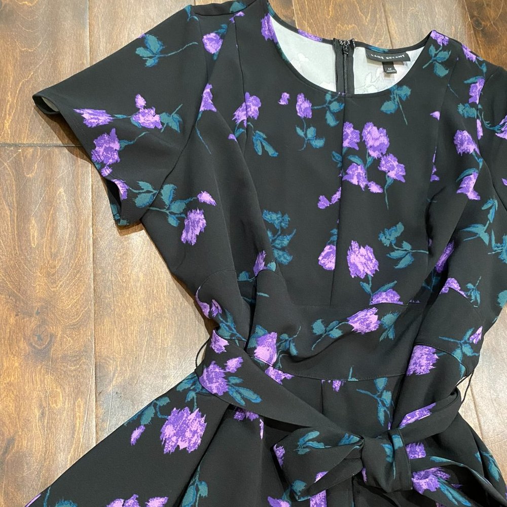 Lane Bryant Lena Scoop Neck High-Low Black Floral Midi Dress Size 16